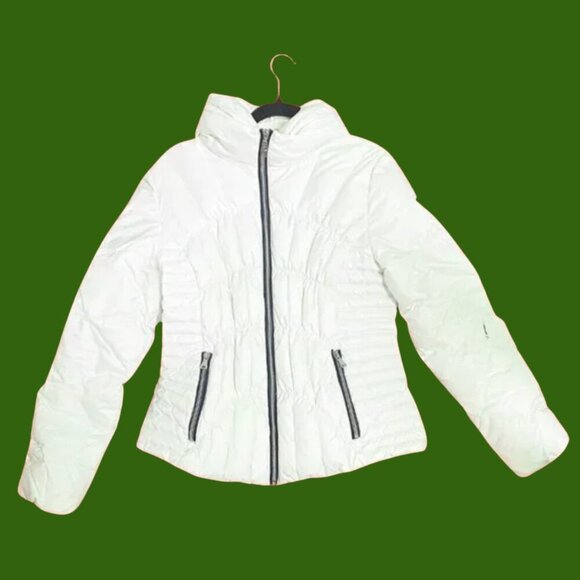 GUESS White Down & Feather Puffer Jacket – Size L (Lightweight Warm Winter Coat) - Picture 5 of 11